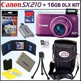Canon PowerShot SX210IS 14.1 MP Digital Camera (Purple) + 16GB Deluxe Accessory Kit