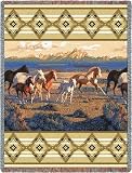 Wild Horses Beige Throw - 70 x 54 Blanket/Throw