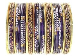 Beachcombers! Event & Wedding Ethnic Glass Indian Bangles Belly Dance Bracelets BoHo Chic Full Size Set Violet Gold