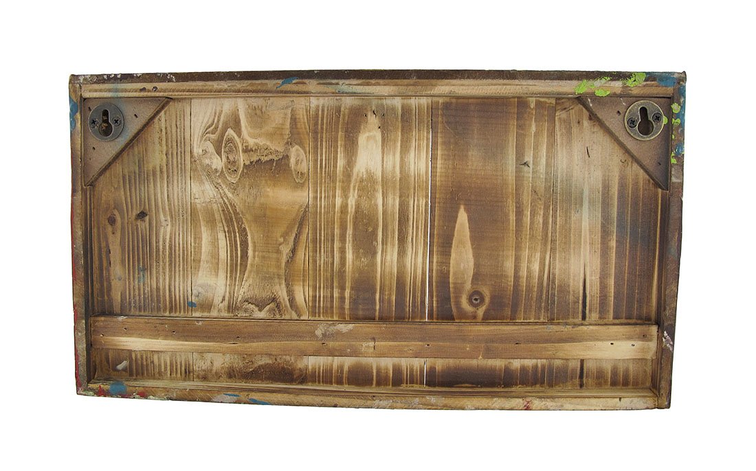 Vintage Look Multicolored Wooden Wall Plaque with Metal Hooks/Shelf