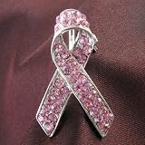 Pink Ribbon Breast Cancer Awareness Brooch Pin Silver Tone Crystal Rhinestone Fashion Jewelry