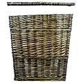 Medium Natural Brown Lidded Wicker Linen Bin w/ Textile Liner