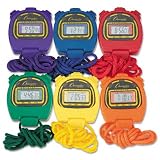 Champion Sports Water-Resistant Stopwatches, 1/100 Second, Assorted Colors, 6 Per Set