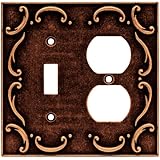 Brainerd 64275 French Lace Single Toggle Switch/Duplex Outlet Wall Plate / Switch Plate / Cover, Sponged Copper