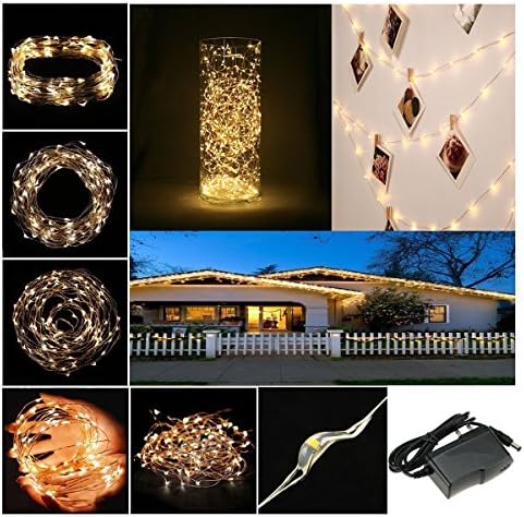 eHappyMaker Warm White 10M/33FT 100 LED Copper Wire LED String Fairy Lights Lamp with DC Adapter For Festival Xmas Party Wedding Decoration