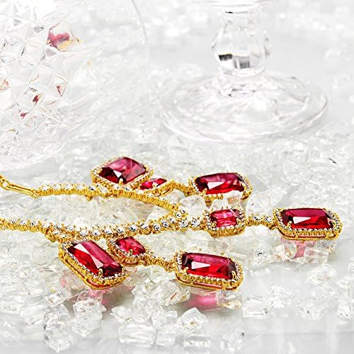 Viennois Multi Square Radial Red Rhinestone Crystal Chain Necklace Dangle Earrings Set Woman