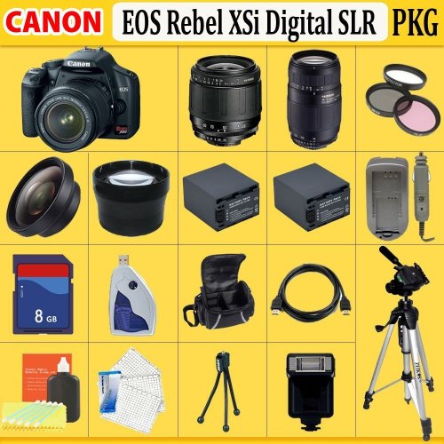 Canon EOS Rebel XSi (a.k.a. 450D) SLR Digital Camera Kit with Tamron AF28-80mm F/3.5-5.6 Aspherical Lens and Tamron AF75-300mm F/4-5.6 LD Lens + PRO Shooter Deluxe Carrying Case, Batteries, Lens, Flash & Tripod Complete Accessories Package