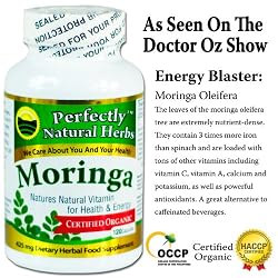 Moringa Oleifera Veggie Capsules As Seen On The Dr. Oz Show, 120 Count Bottle, 425mg Each. "HACCP Certified" and "Certified Organic" by the "Organic Certification Center Philippines" (OCCP). Why? Perfectly Natural Herbs Cares About You And Your Health. We Use A Seven Step Drying Process To Minimize Nutritional Loss To Provide You With A World Class Product.
