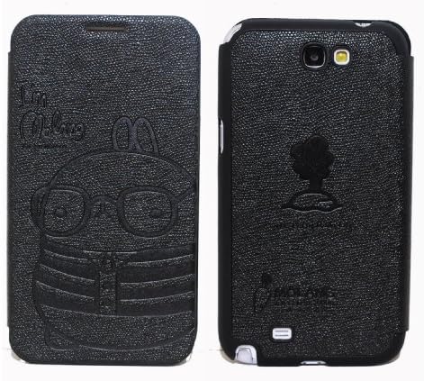 MOLANG Premium Leather Flip Case Cover For Samsung Galaxy Note 2 II  N7100 i317 and T889 (Black)