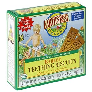 Earth's Best Organic Teething Biscuits, Barley, 4.6-Ounce Boxes (Pack of 12)
