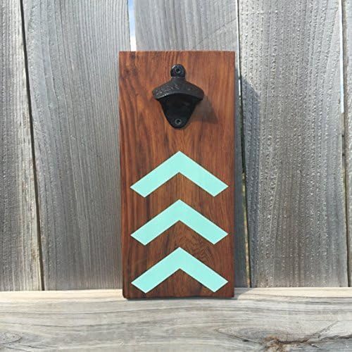 Rustic Blue Arrows Wooden Bottle Opener in Cedar - Wall Mounted