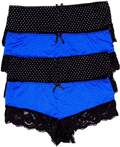 Caramel Cantina Curvy Plus Sized Polka Dot and Lace Boyshort Panties 4-Pack (2X, Black/Blue Black/Black)