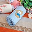 [Brown Bear - Blue] Embroidered Applique Coral Fleece Baby Throw Blanket (29.5 by 39.4 inches)