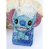 iPhone 4/4s　ケース　カバー　　ディズニー　スティッチ ピンク ブルー　キラキラ　デコ電　ビーズ ラインストーン 　オリジナル 0236　アイフォン (ブルー)