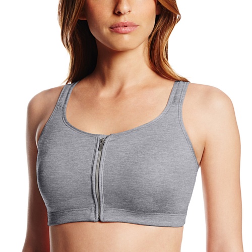 Playtex Women's Play Zip Zip Hooray Wirefree Racerback Sportsbra, Soft Heather Grey/Black, Medium