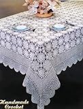 100% Cotton Handmade Crochet Table Cloth Beige 72x108 Oblong