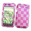 Samsung Vibrant T959 Galaxy S (T-Mobile) Snap-on Protector Hard Case Rhinestone Cover "Pink & Silver Checkers" Design