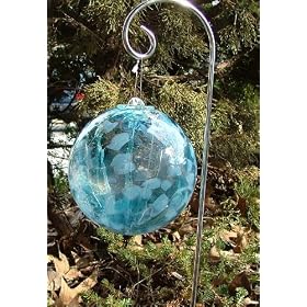Aqua and Light Blue Hand-blown Glass Sun Catcher Gazing Globe with Shepherds Hook (6 inch) by 