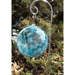Aqua and Light Blue Hand-blown Glass Sun Catcher Gazing Globe with Shepherds Hook (6 inch) by 