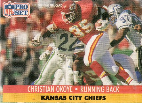 CHRISTIAN OKOYE, Running Back, Kansas City Chiefs, Jersey No. 35, Card No. 185, 1991 ProSet, Official Photo and Stat Card of the NFL, National Football League 1991