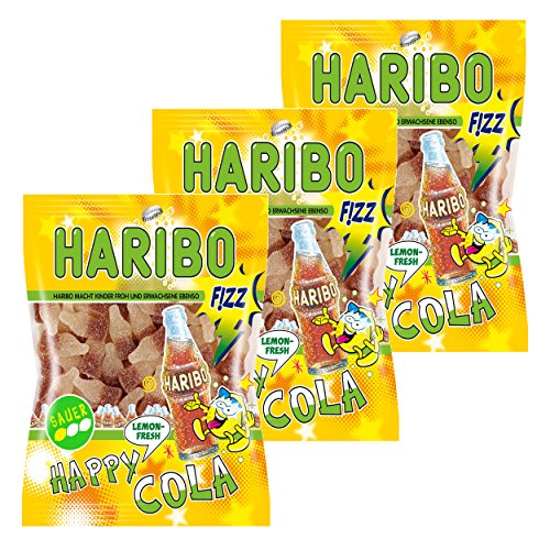Haribo Happy Cola Lemon Fresh Fizz, 3er Pack, Gummibärchen, Weingummi, Fruchtgummi, Im Beutel, Tüte, 200 g Haribo Happy Cola Lemon Fresh Fizz, 3er Pack, Gummibärchen, Weingummi, Fruchtgummi, Im Beutel, Tüte, 200 g