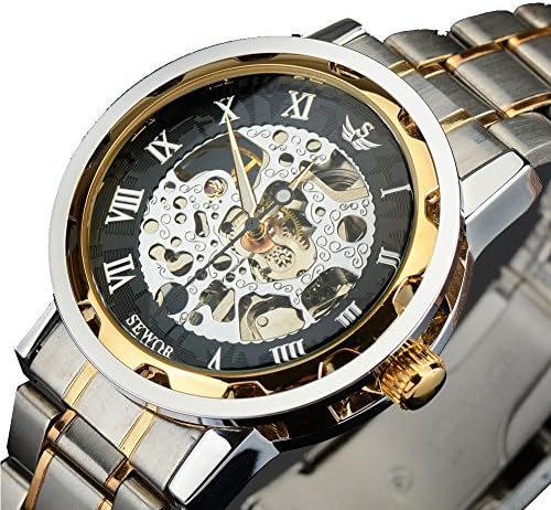 Classic wrist watches Steampunk Skeleton Mechanical Men Stainless Steel Watch