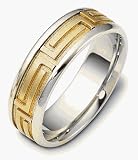 Unique 14 Karat Two-Tone Gold Multi Texture Wedding Band Ring