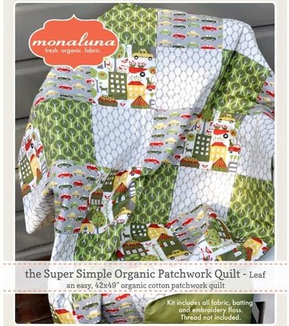Urban Patch Quilt Sewing Kit - Includes Fabric, Batting and Embroidery Floss - Organic Fabric Patchwork Quilt Kit by Monaluna - 42" x 49" Completed - SUITABLE FOR BEGINNERS