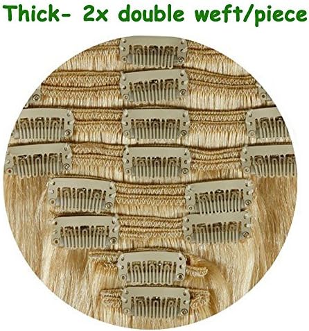 Thick 130g-160g Clip in 100% Remy Human Hair Extensions Full Head 8pcs Black Brown Blonde 16"18"20"22" (#613 Bleach Blonde,20" 150g)