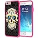 True Color Case Compatible with iPhone 6s Case, Colorful Sugar Skull on Damask HD Printed Hybrid Cover Hard + Soft Slim Durable Protective Shockproof Rubber TPU Bumper - Hot Pink