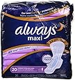 Always Maxi Overnight Extra Heavy Flow With Wings, Unscented Pads 20 Count (Pack of 2)