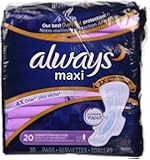 Always Maxi Overnight Extra Heavy Flow With Wings, Unscented Pads 20 Count (Pack of 2)