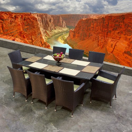 Saturn Modern Outdoor Patio Wicker Dining Furniture 9 Piece Set Peridot
