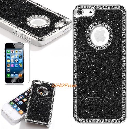 NEW!!! Luxury Bling Glitter Diamond Chrome Rhinestone Hard Case For iPhone 5 5G (BLACK)
