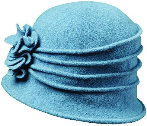 Scala Women's Boiled Wool Cloche Hat with Flower, Denim, One Size