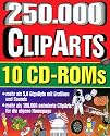 Zweihundertfünfzigtausend ClipArts, 10 CD-ROMs 105.000 animierte GIFs, 118.000 GIFs, 1.500 MIDI-Files, 5.900 WAV-Effekte . . . Für Windows 95/98