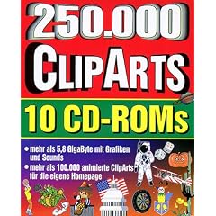 Zweihundertf�nfzigtausend ClipArts, 10 CD-ROMs 105.000 animierte GIFs, 118.000 GIFs, 1.500 MIDI-Files, 5.900 WAV-Effekte . . . F�r Windows 95/98