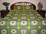 3Pcs Green Cotton Bedspread King Size Throw Bed Linen Coverlet