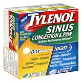 Tylenol Sinus Congestion & Pain, Day/Night Combo Pack, 24-Count Cool Burst Caplets (Pack of 3)