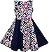 Sunny Fashion Girls Dress Asymmetric Flower Bow Tie Sleeveless Dark Blue