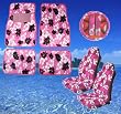9pc Pink Hawaiian Print Car Mats Seat Steering Wheel Cover Set