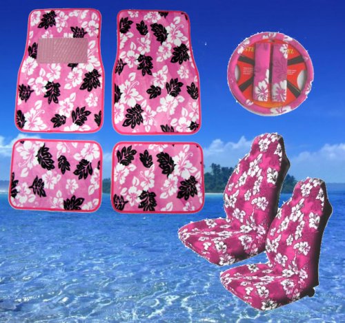 Pink Hawaiian Print Car Mats