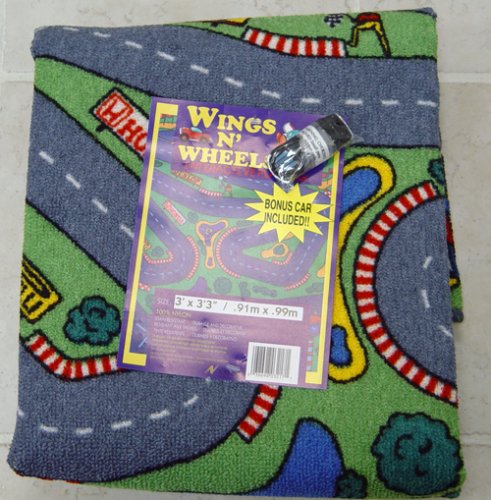 Wings and Wheels Child's Play Rug with Bonus Toy Car
