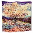 100% Satin Charmeuse Silk Van Gogh's "Peach Tree in Bloom" Hand Rolled Edges Square Scarf Shawl - Various Colors