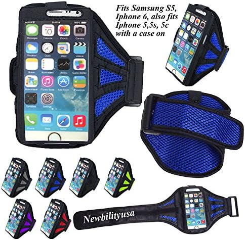 Newbilityusa For iPhone 6 4.7" and For Samsung Galaxy S5 (also fits iphone 5, 5c, 5s with a case on) Touch screen Sports Running Fitness Mesh Armband Arm Band Case Cover Pouch (blue)