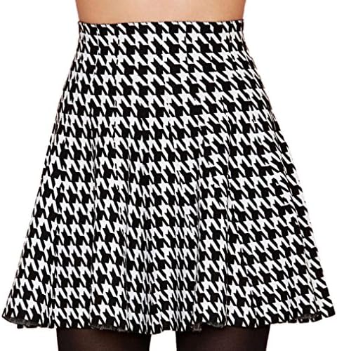 hodooyee Checks Grid Pattern Houndstooth Plaid Skirts Size L Black