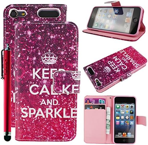iPod Touch 5/6 wallet Case,Topforcity(TM) PU Leather Wallet Case with Card Slot Holder For iPod Touch 5/6 (Keep Clam and Sparkle)