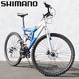 Mountain Bike Silver Blue Shimano Dual Suspension 18 Speed 26 Inch