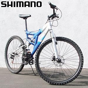Mountain Bike Silver Blue Shimano Dual Suspension 18 Speed 26 Inch