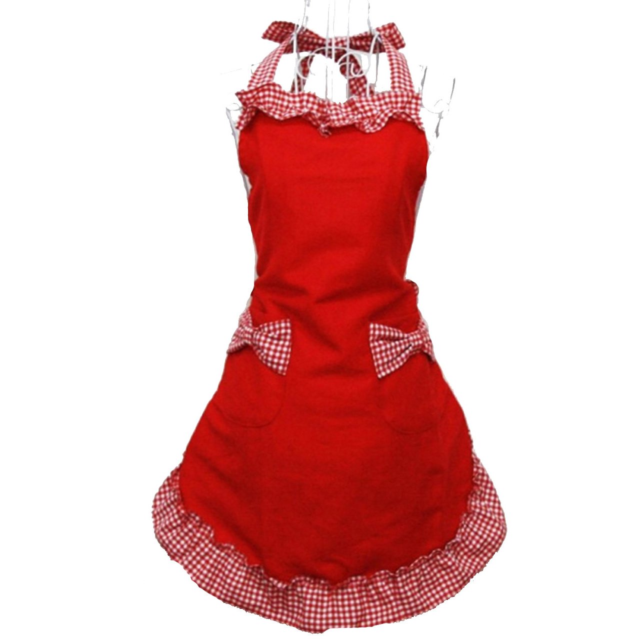 Hyzrz Cute Red Cotton Flirty Womens Aprons Fashion for Girls Vintage